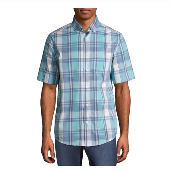 🆕George Men’s Plaid Poplin Short Sleeve Shirt - Picture 2 of 6